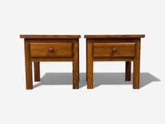 French Modern, Brutalist Nightstands, Oak, France, 1960s