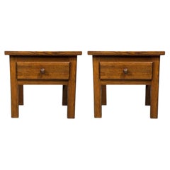 French Modern, Brutalist Nightstands, Oak, France, 1960s