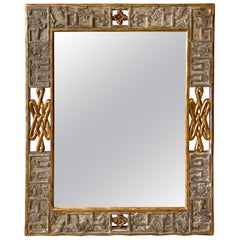 Miroir moderne français sculpté en bois doré et argenté