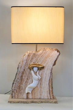 French Modern Carved Onyx Table Lamp