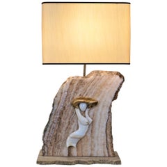 French Modern Carved Onyx Table Lamp