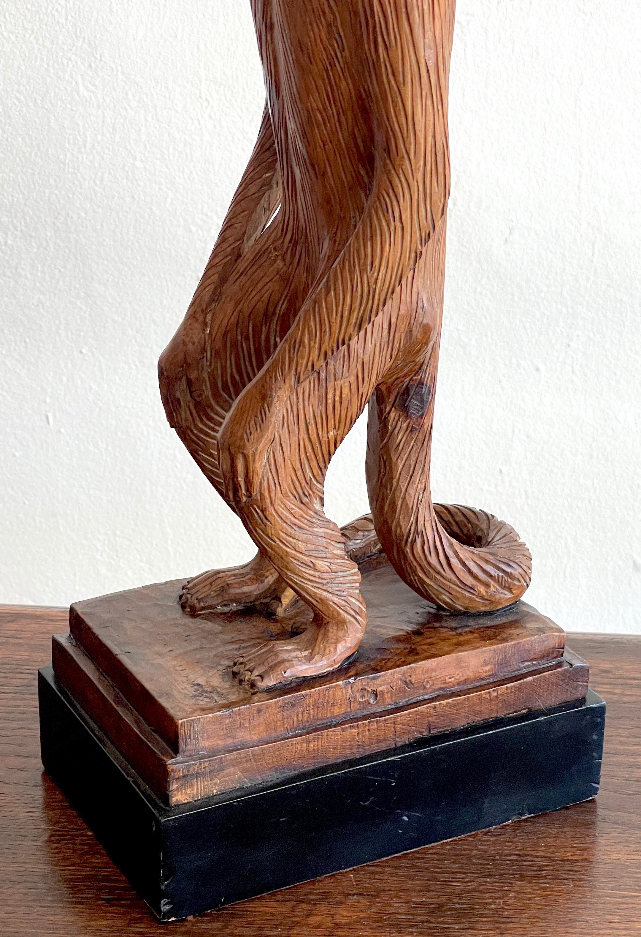 Hand-Carved French Modern Carved Pine Sculpture of a Standing Monkey For Sale