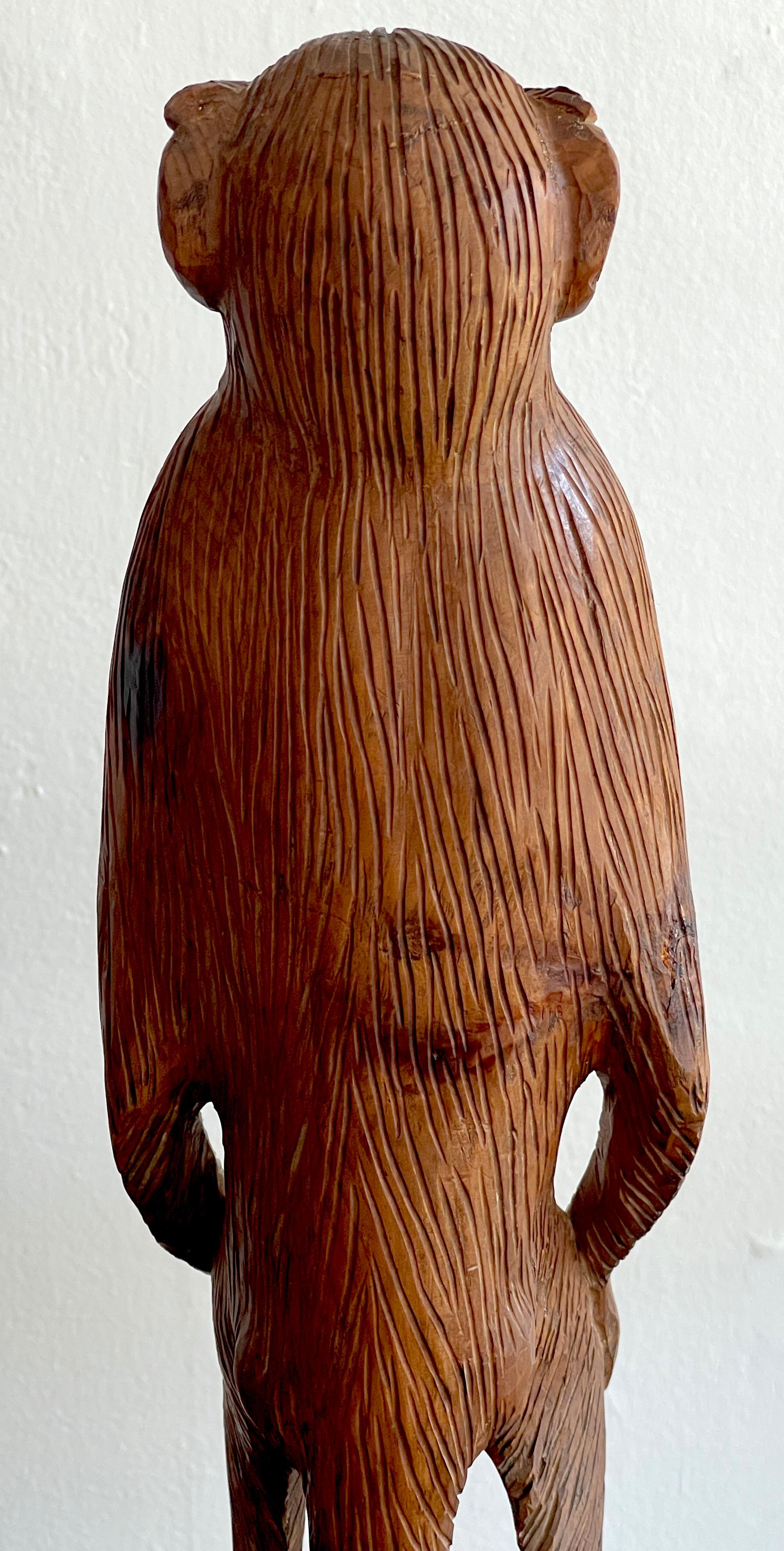 Wood French Modern Carved Pine Sculpture of a Standing Monkey For Sale
