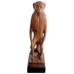 French Modern Carved Pine Sculpture of a Standing Monkey