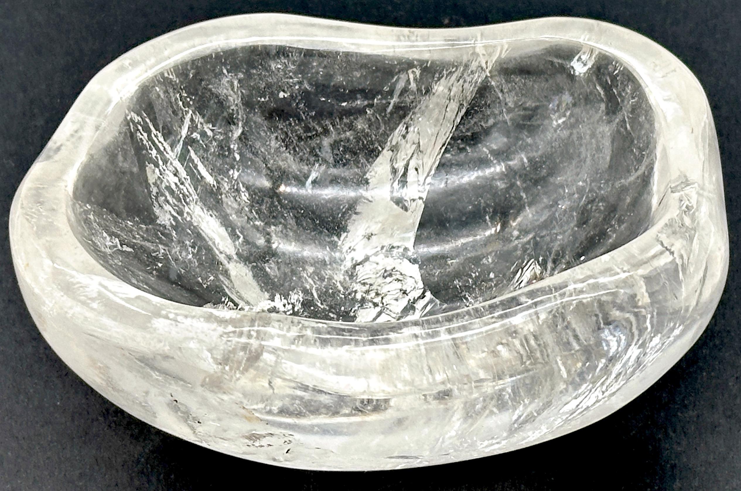 French  Modern Carved Rock Crystal Diminutive Organic Bowl In Good Condition For Sale In West Palm Beach, FL