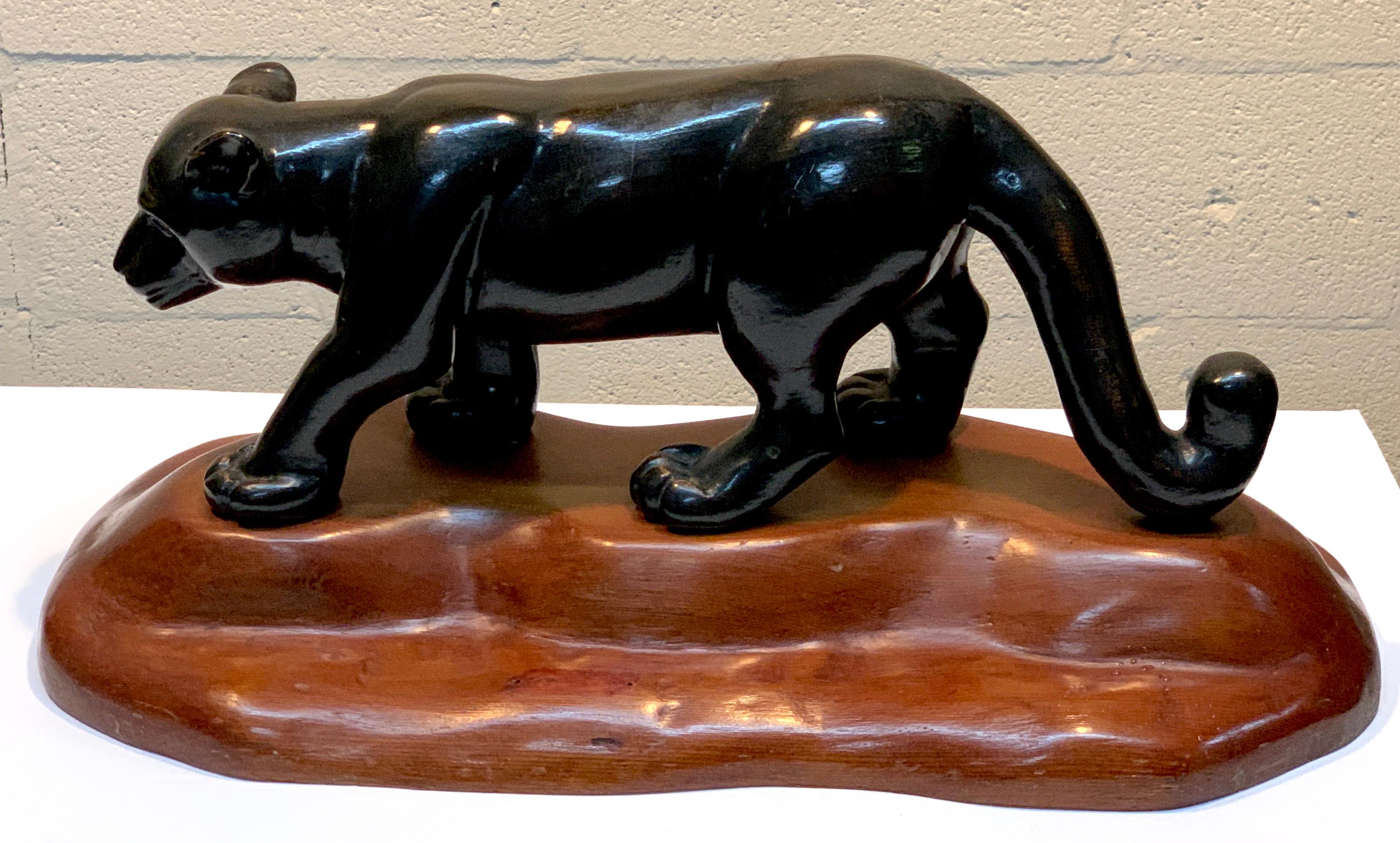 French Modern Carved Wood Sculpture of Black Panther/ Jaguar For Sale 6