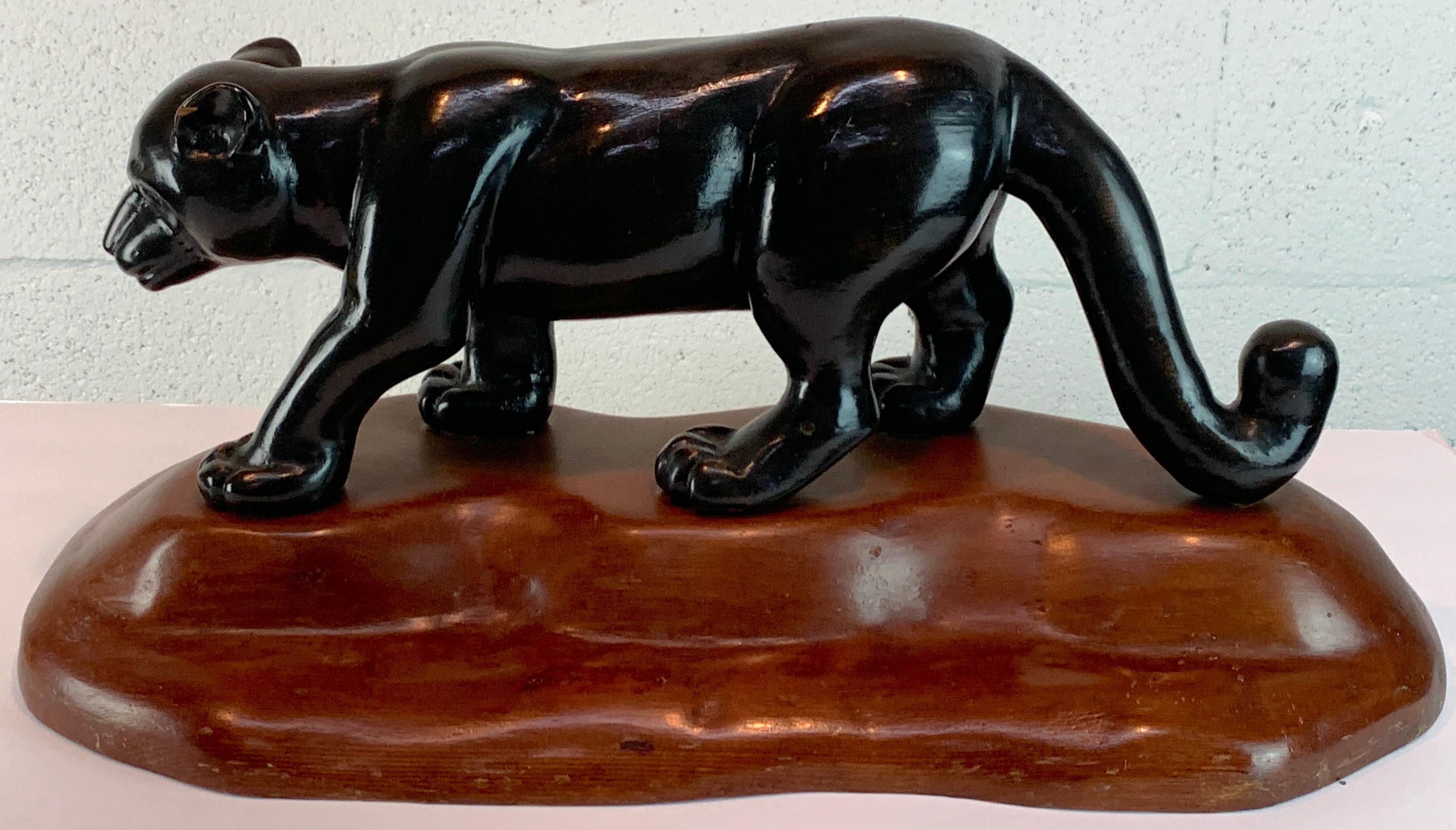 French Modern Carved Wood Sculpture of Black Panther/ Jaguar In Good Condition For Sale In West Palm Beach, FL