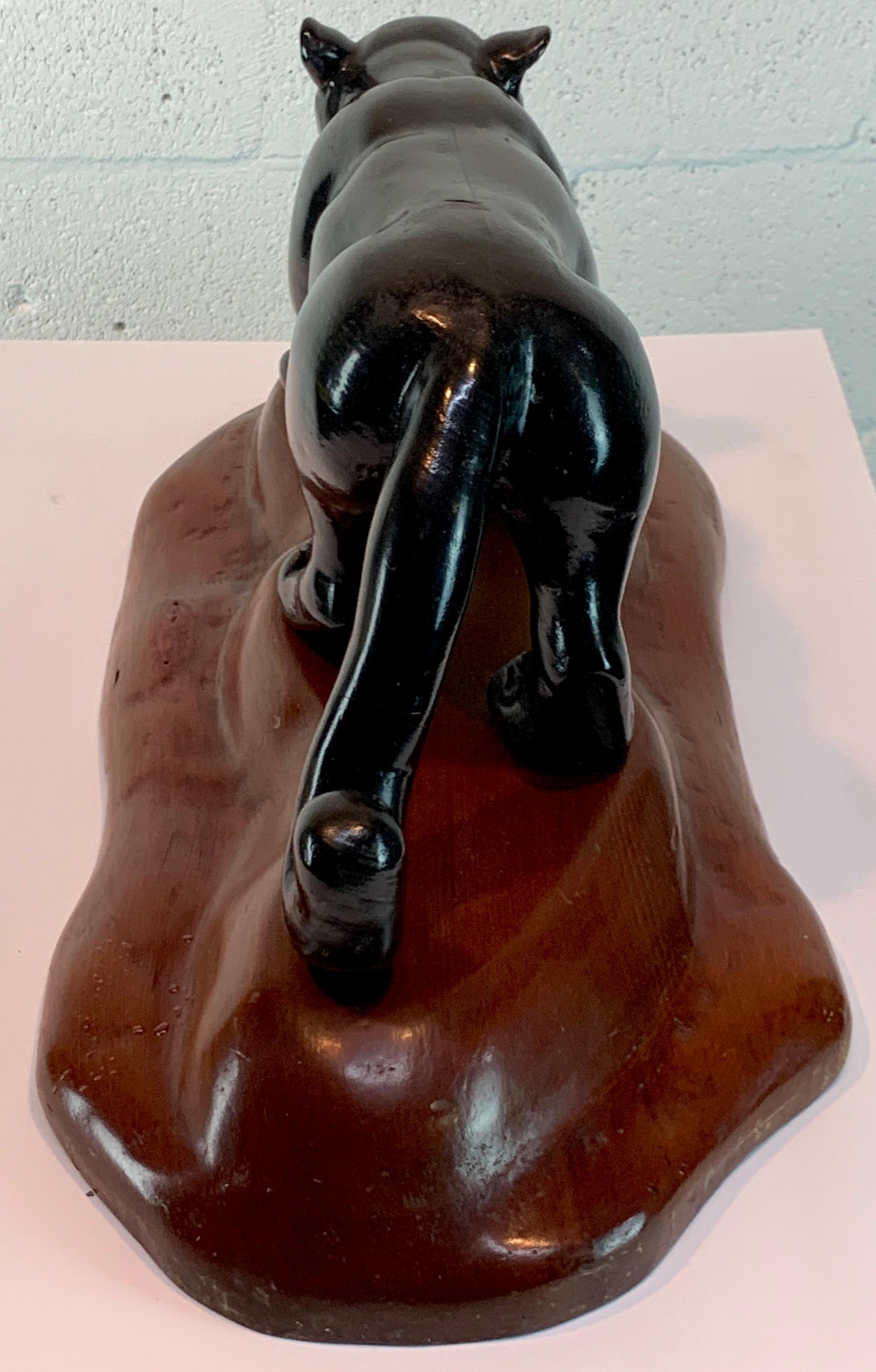 French Modern Carved Wood Sculpture of Black Panther/ Jaguar For Sale 1