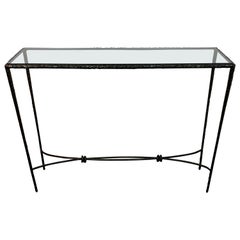 French Modern Cast Bronze and Glass Console Table
