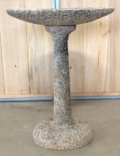 French Modern Cast Stone Textured Stone & Pebble Birdbath/ Planter