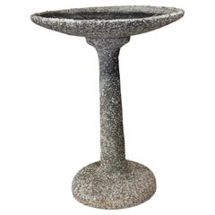 Vintage French Modern Cast Stone Textured Stone & Pebble Birdbath/ Planter