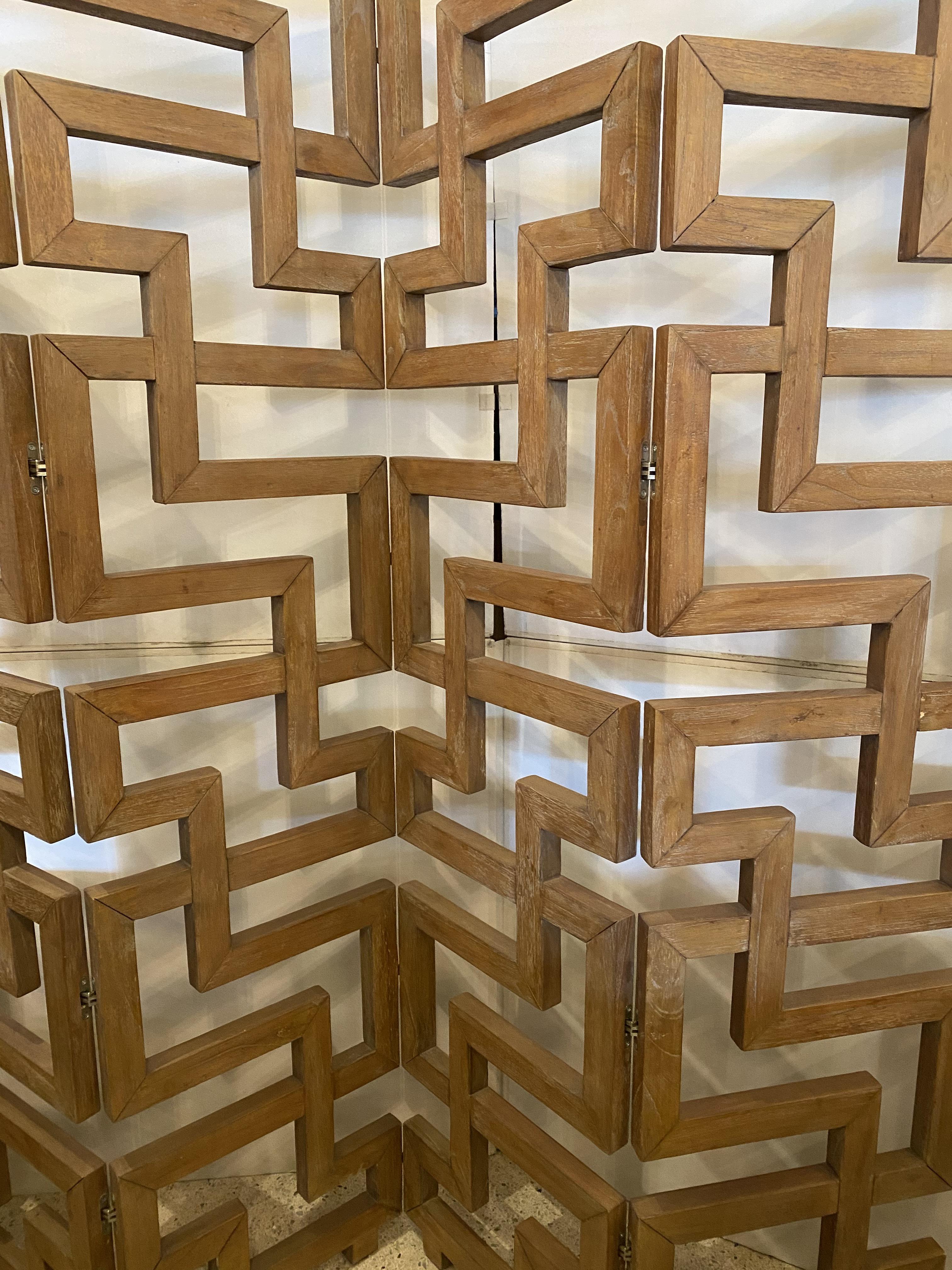 Biombo/Divisor Francés Moderno de Roble Cerámico de 4 Paneles en venta 4