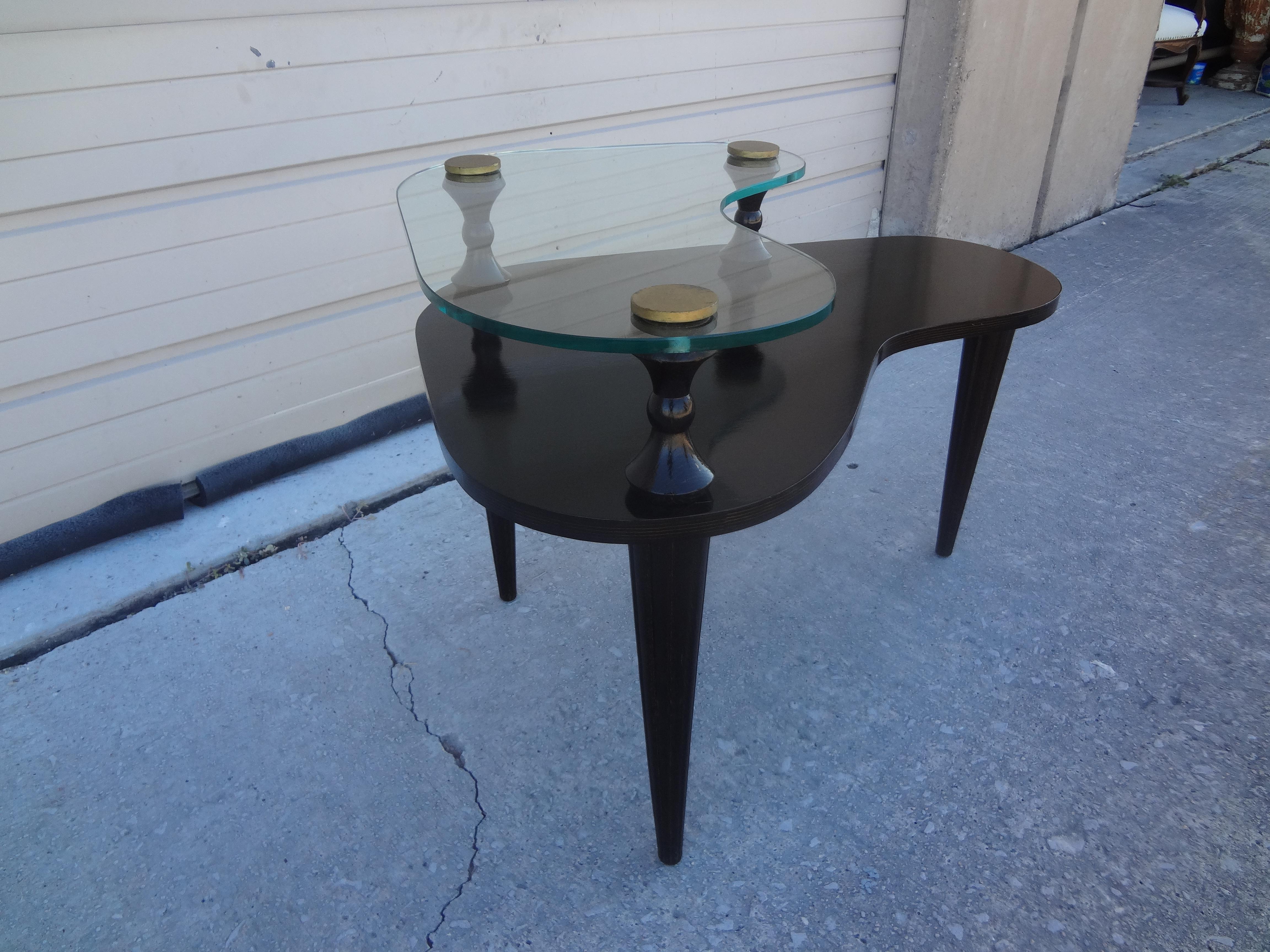 Brass French Modern Cerused Two Tiered Table For Sale