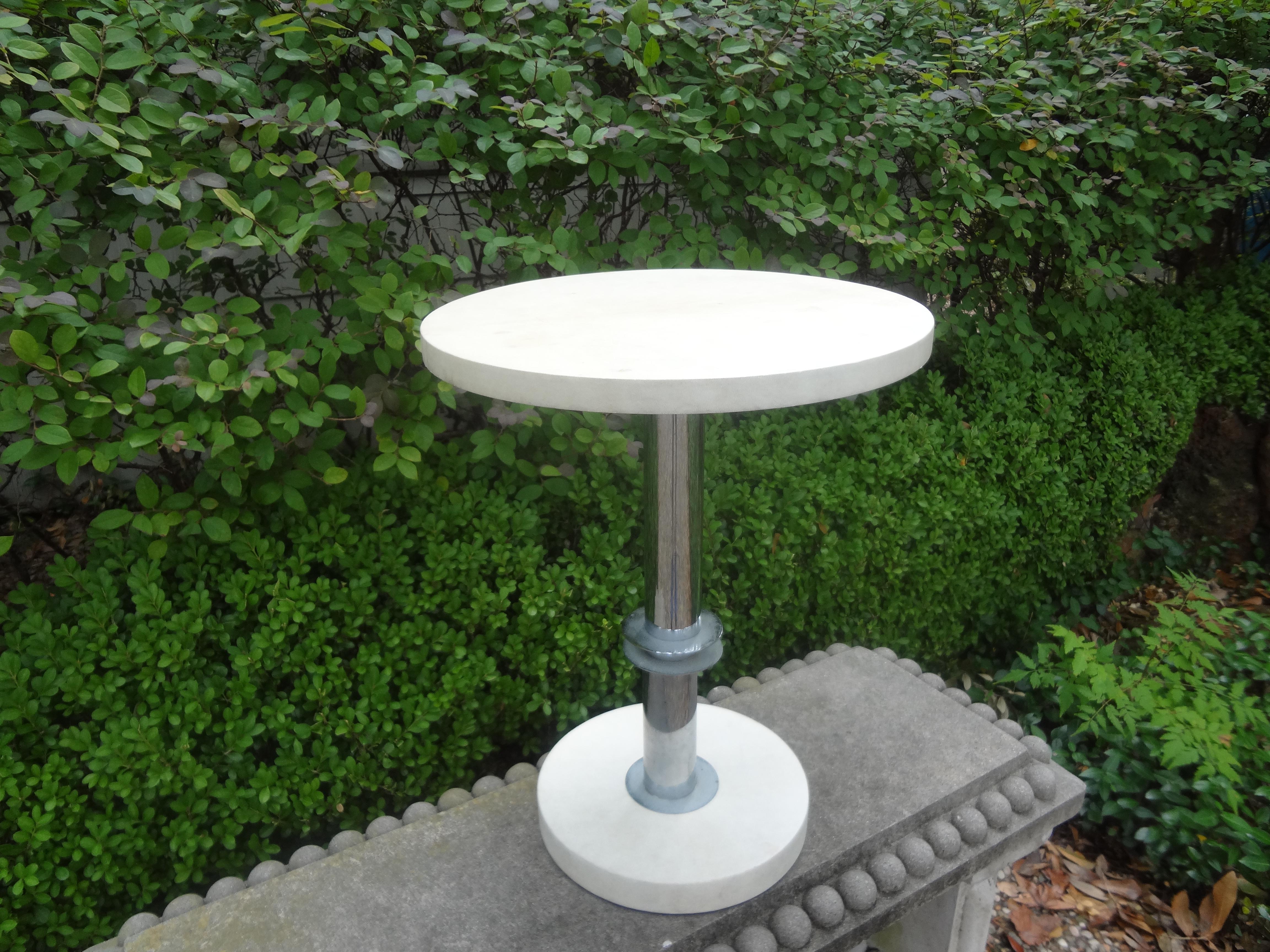 French Modern Chrome and Parchment Table For Sale 2