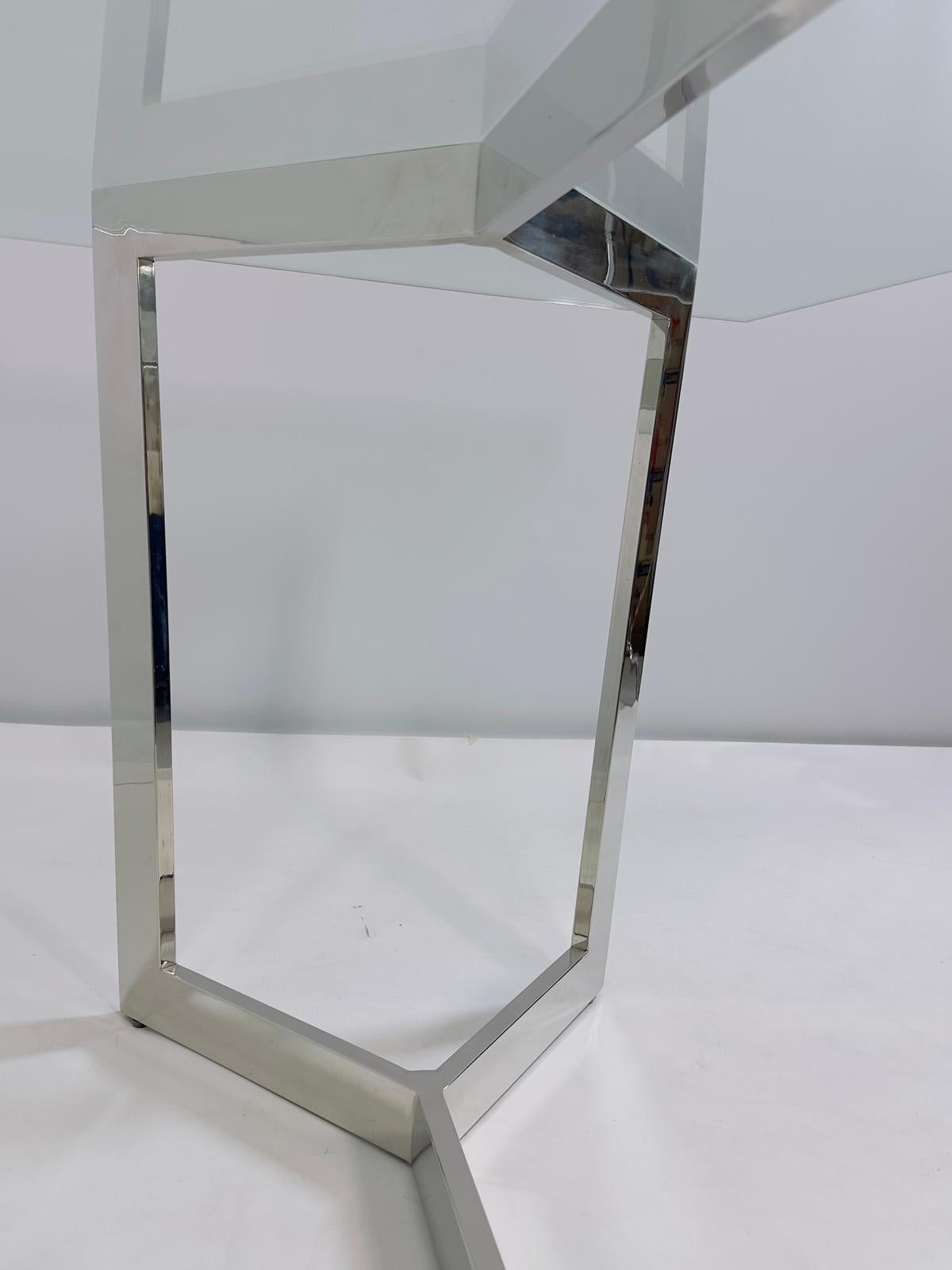 Mesa de Comedor Moderna Francesa de Cromo y Cristal al Estilo de Paul Legeard, S. XX en venta 8