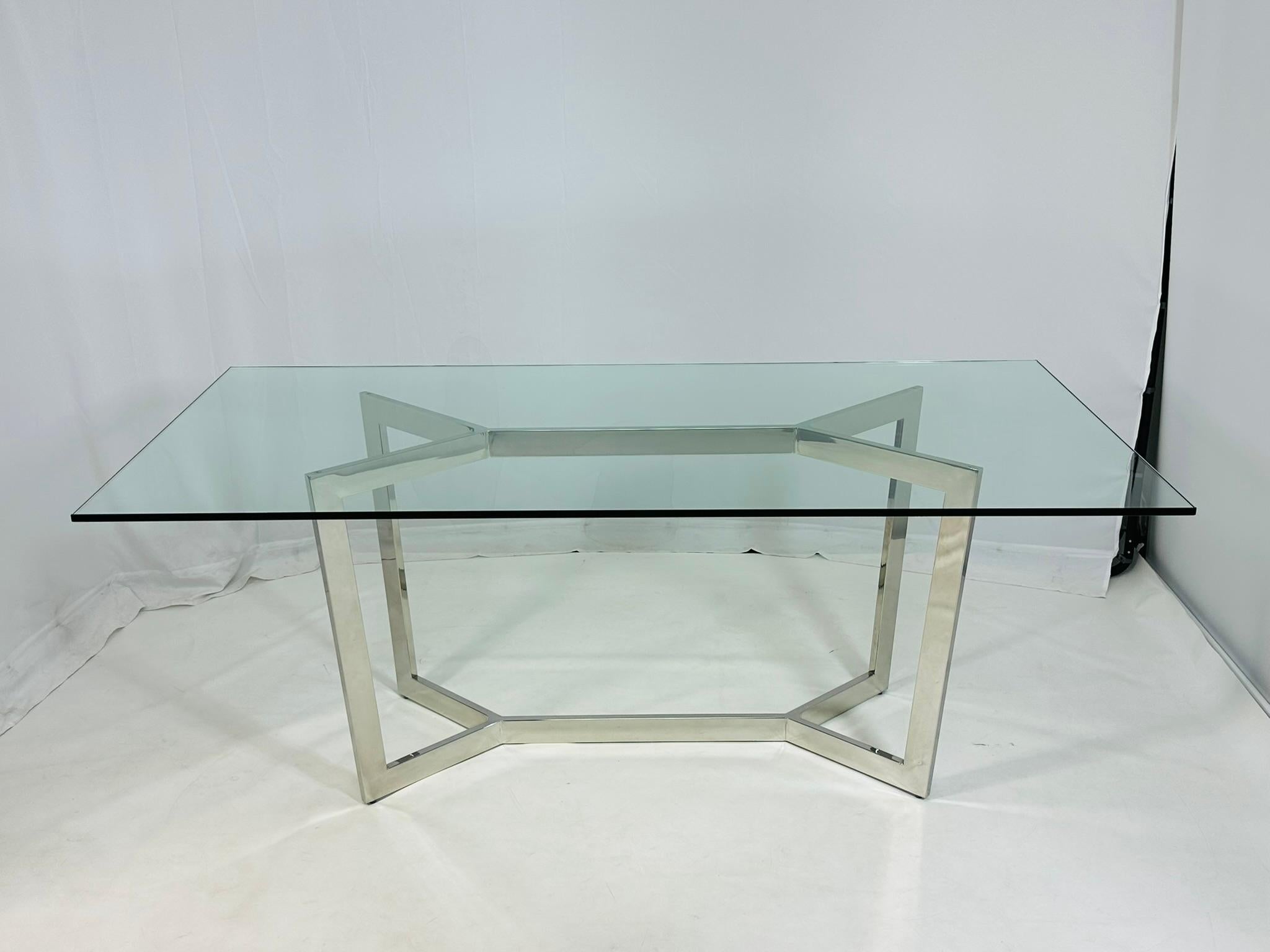 Mesa de Comedor Moderna Francesa de Cromo y Cristal al Estilo de Paul Legeard, S. XX en venta 1