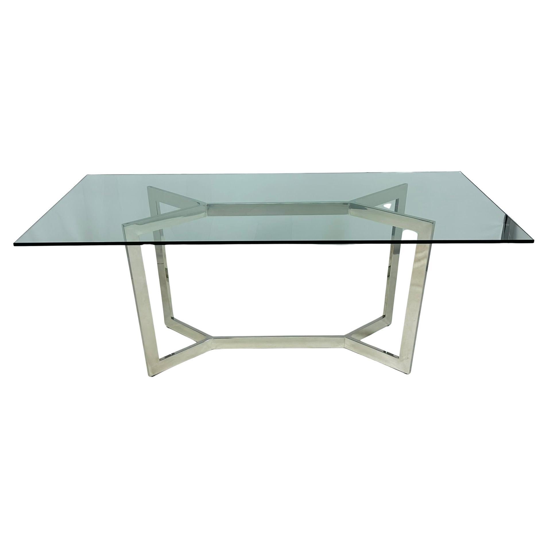 Mesa de Comedor Moderna Francesa de Cromo y Cristal al Estilo de Paul Legeard, S. XX en venta
