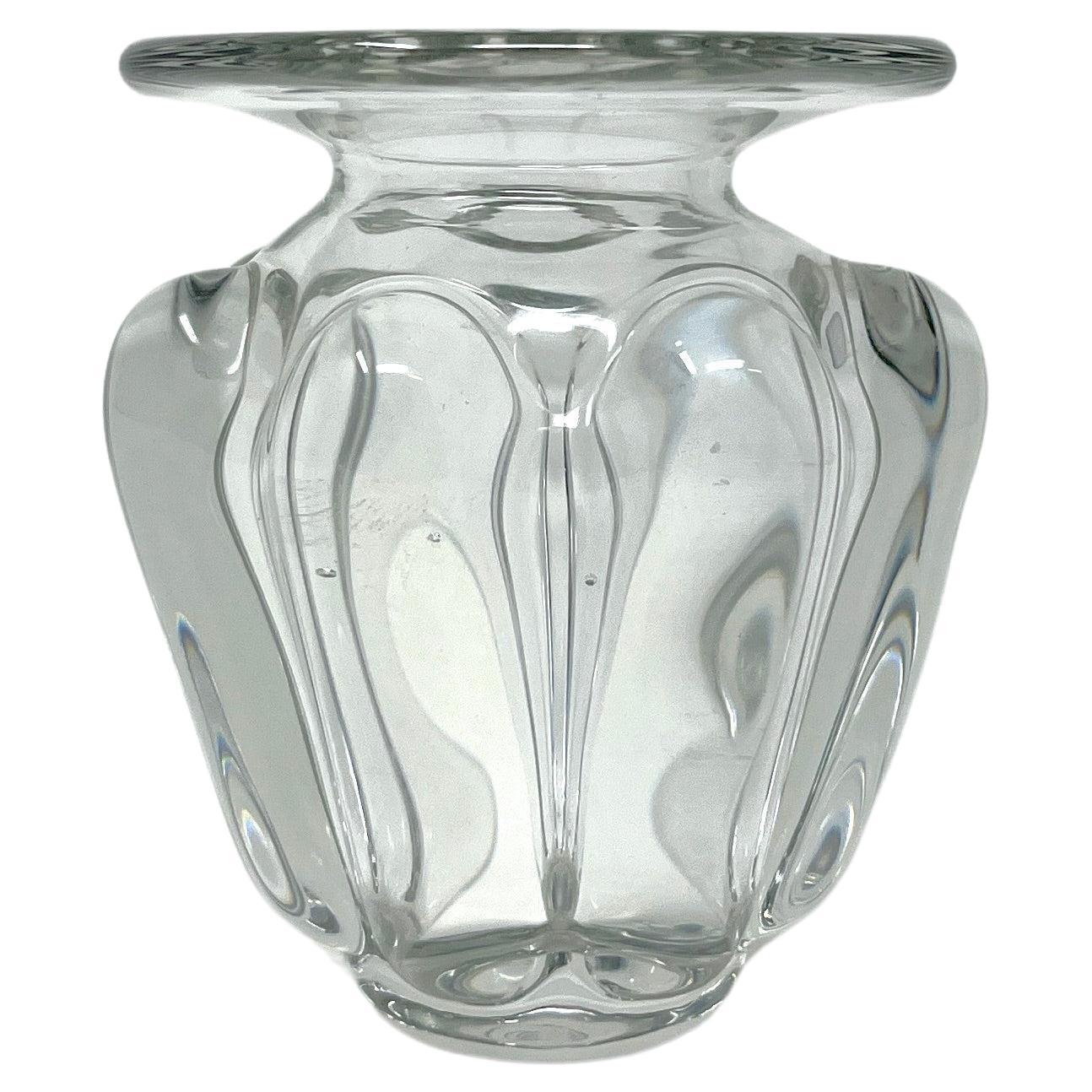 French Modern Clear Art Glass Vase by Art Vannes, Midcentury Modern Bud Vase For Sale