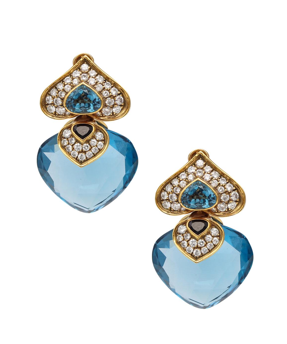 French Modern Clips Earrings in 18Kt Gold with 87.62 Ctw in Diamonds Gemstones For Sale