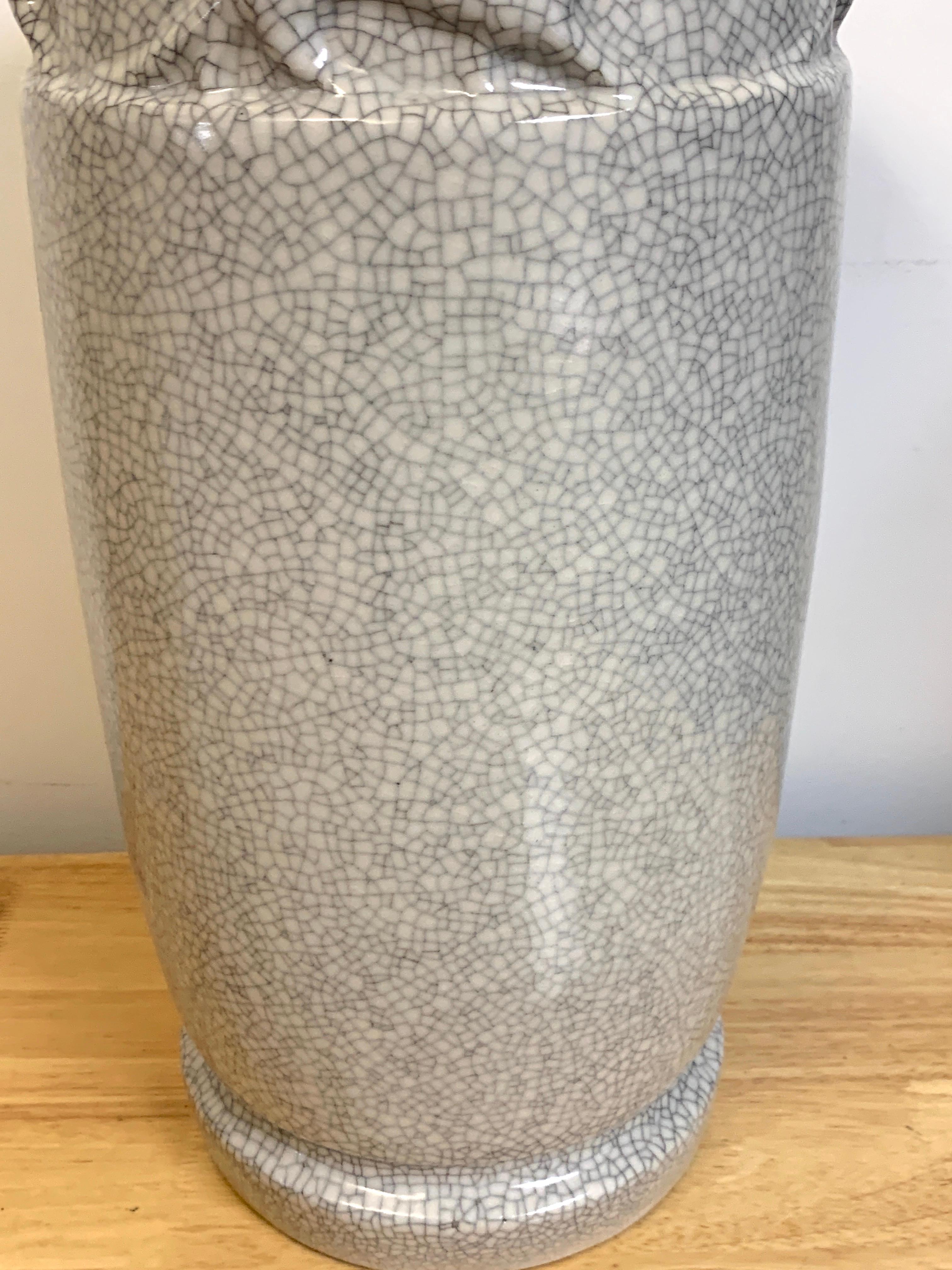 20th Century French Modern Crackle Glaze Jaguar Motif Vase For Sale