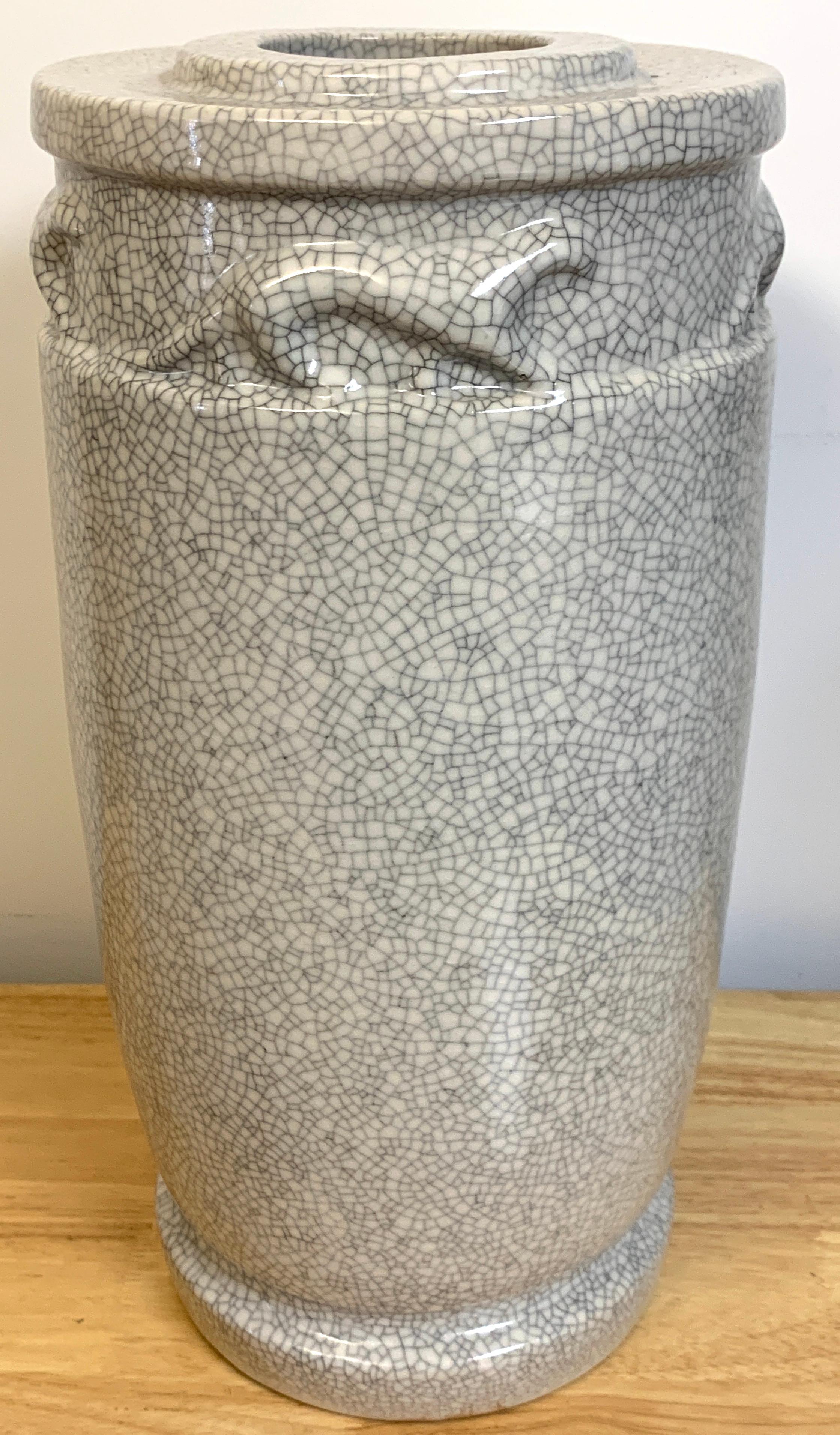 French Modern Crackle Glaze Jaguar Motif Vase For Sale 2
