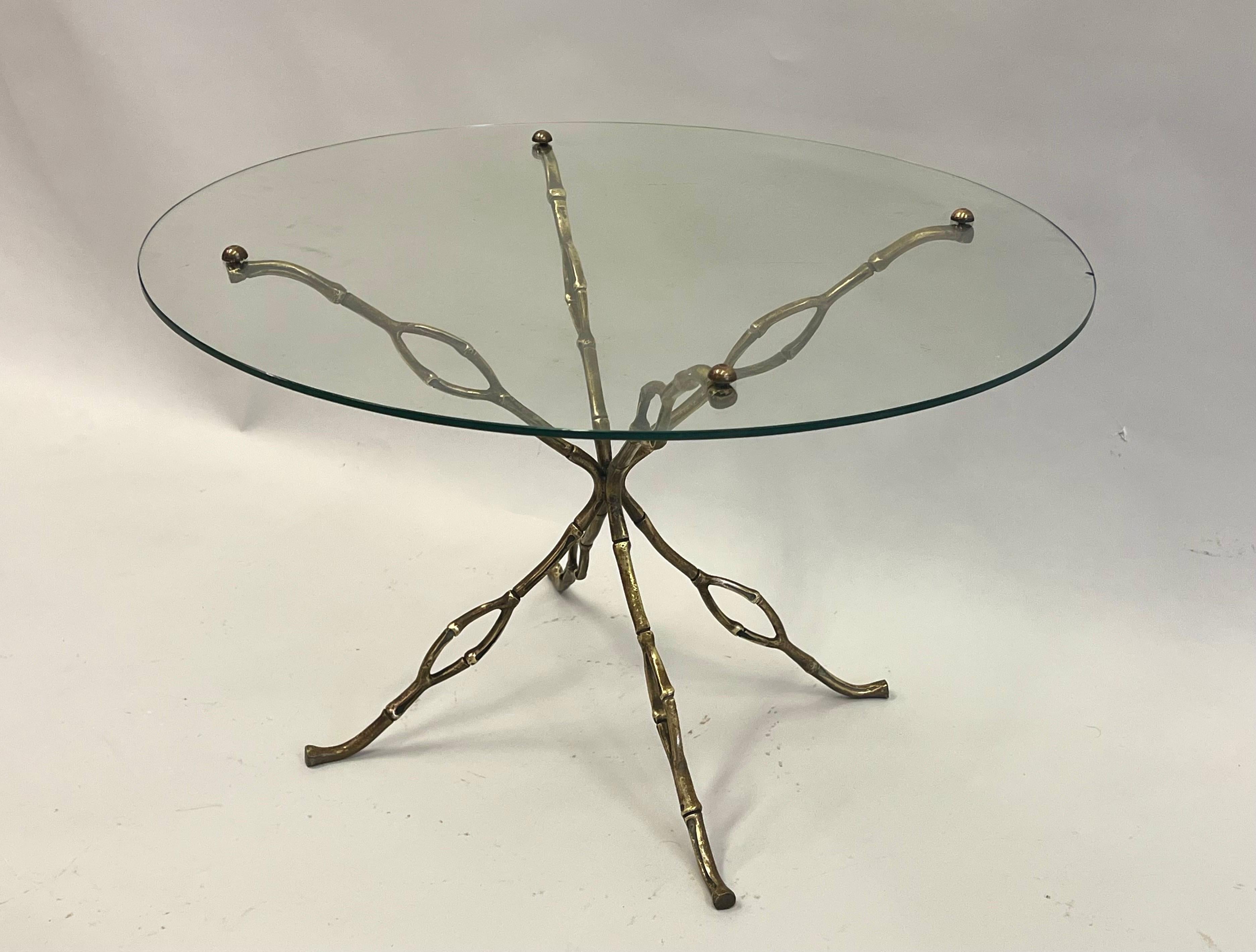 Unique and Rare French Mid-Century Modern Side/ End or Coffee Table in the Modern Craftsman Tradition. This is a never produced prototype table in a striking, organic form in brass and gilt bronze. It reflects both naturalistic and modernist