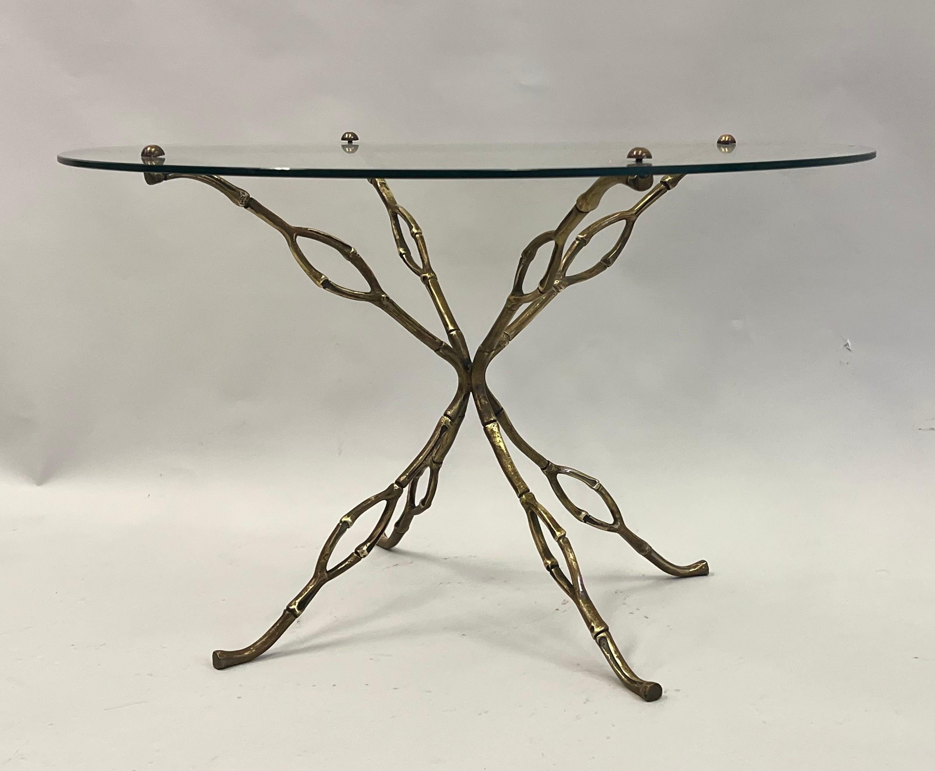 French Modern Craftsman Gilt Bronze Side or Coffee Table in style of Giacometti  In Good Condition For Sale In New York, NY
