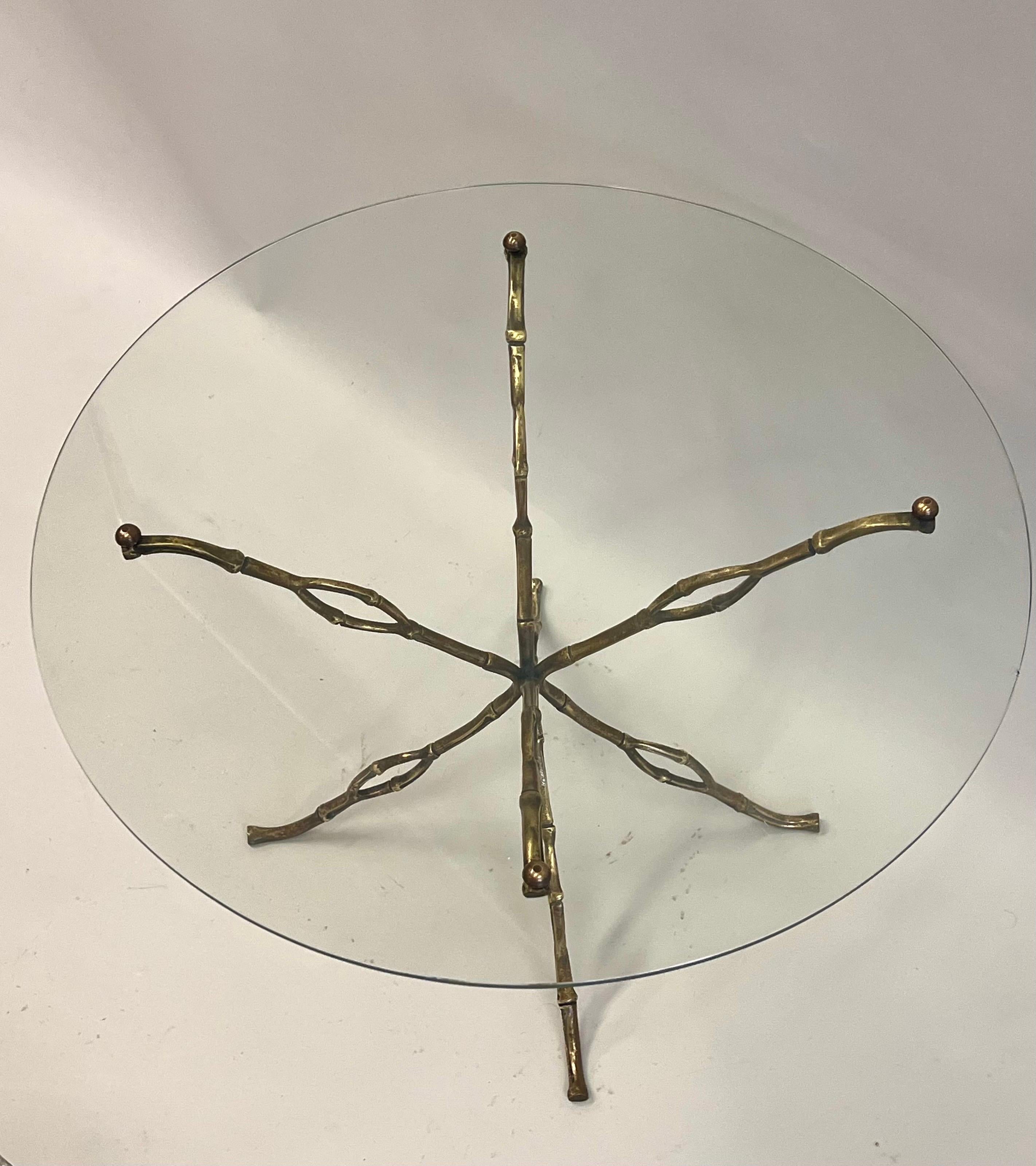 20th Century French Modern Craftsman Gilt Bronze Side or Coffee Table in style of Giacometti  For Sale