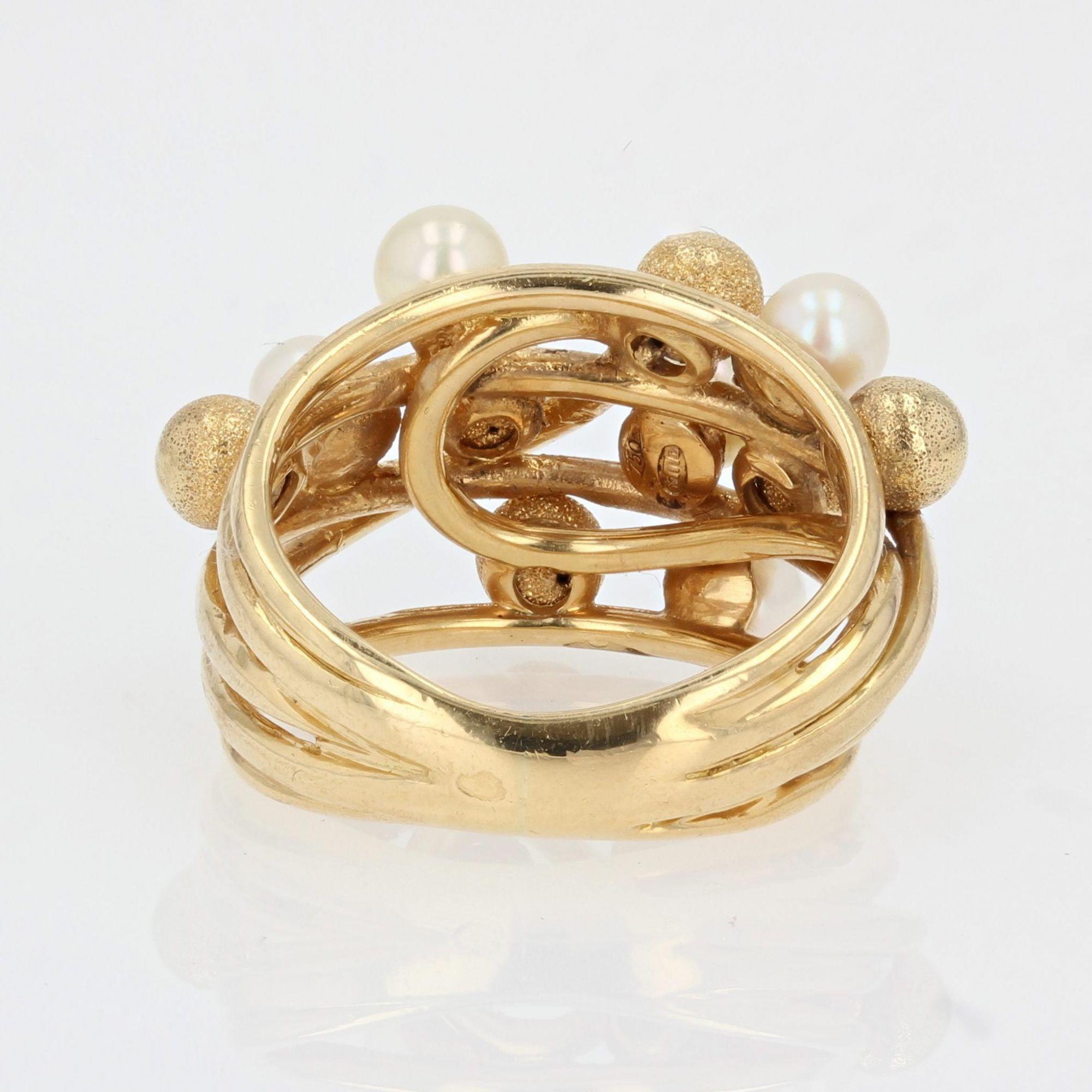French Modern Cultured Pearl 18 Karat Amati Yellow Gold Pearl Ring 4