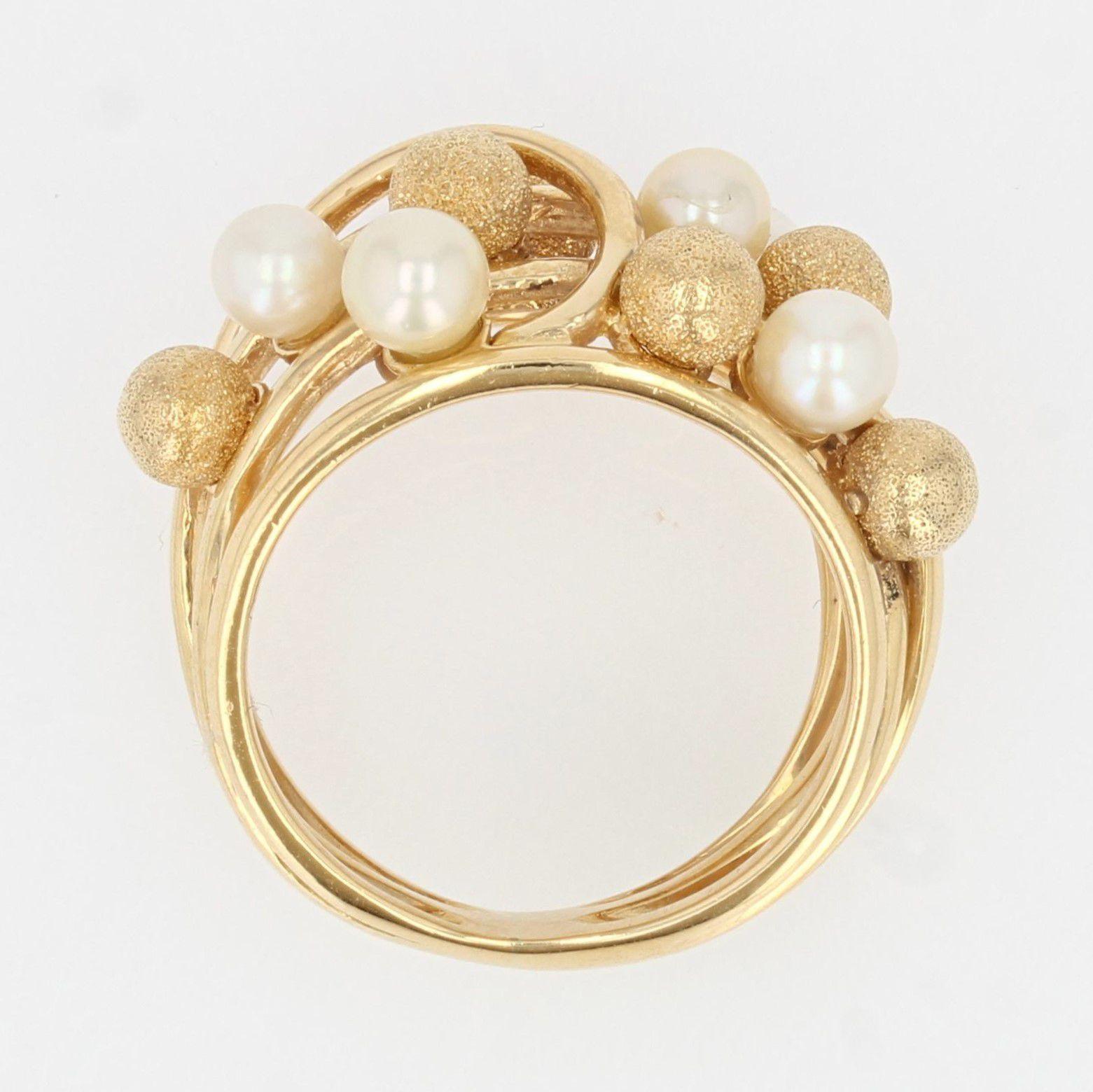 French Modern Cultured Pearl 18 Karat Amati Yellow Gold Pearl Ring 5