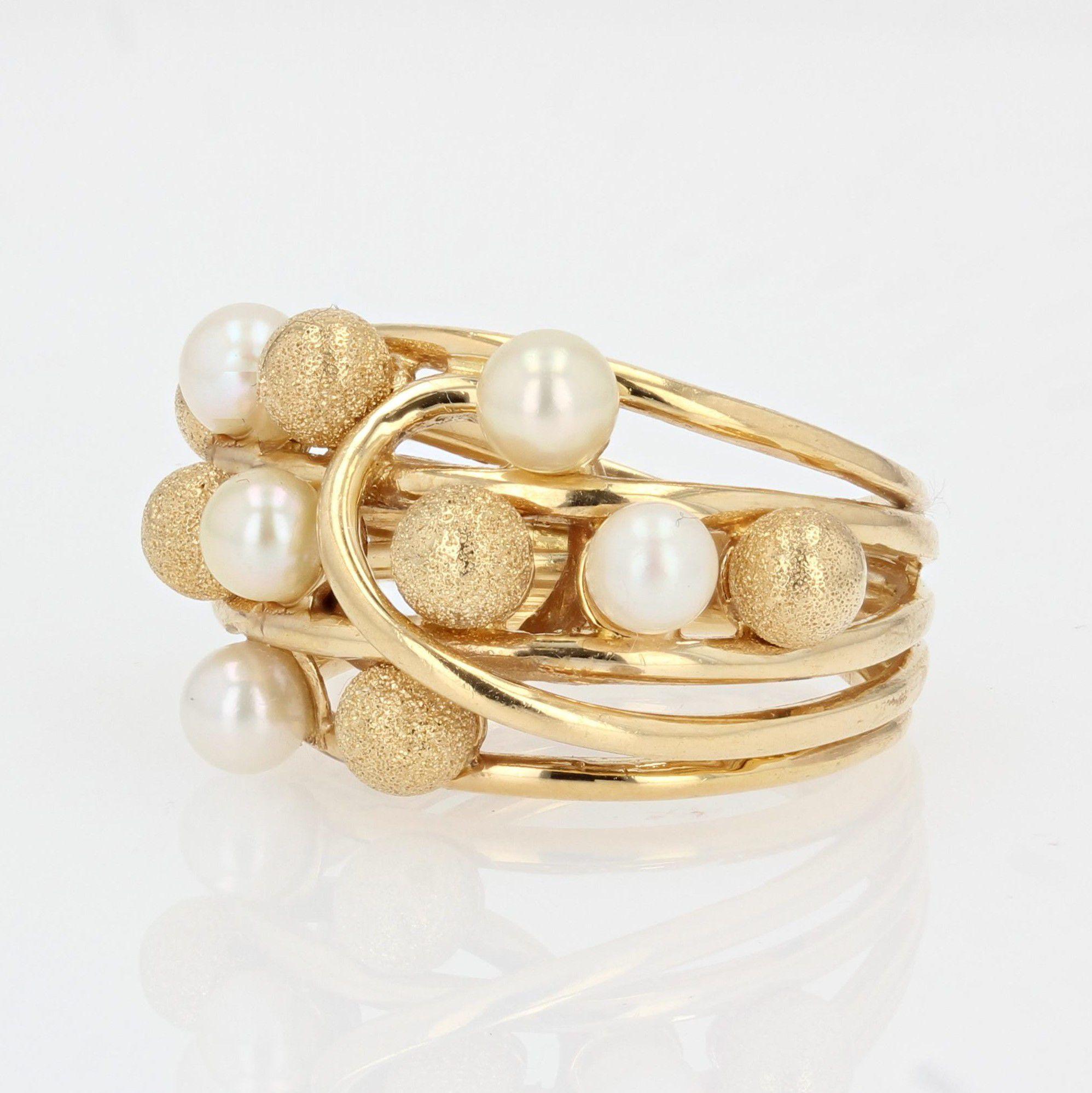 French Modern Cultured Pearl 18 Karat Amati Yellow Gold Pearl Ring 1