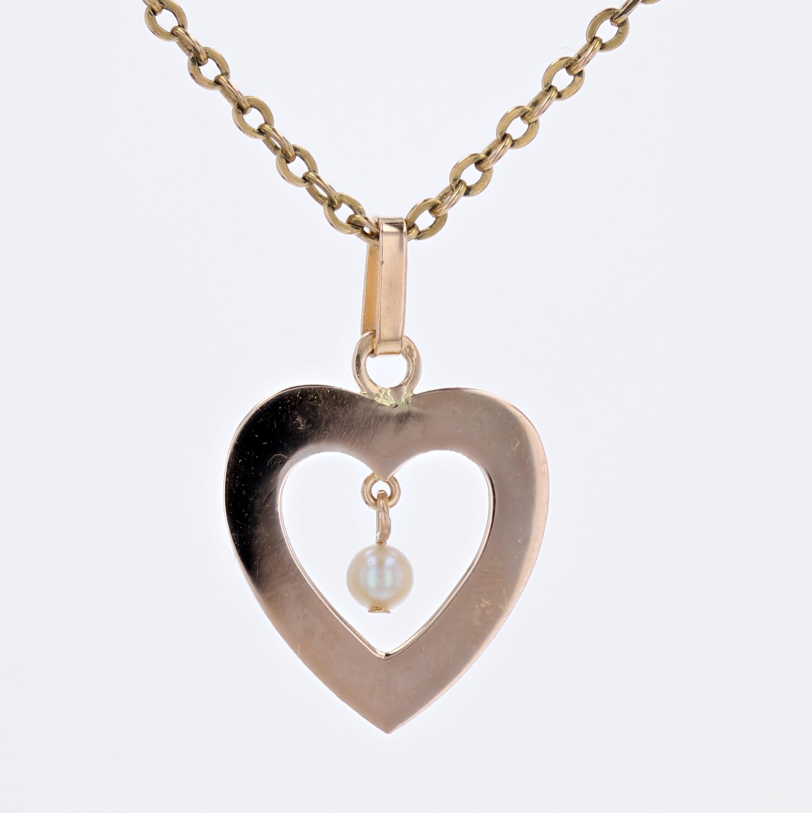 French Modern Cultured Pearl 18 Karat Yellow Gold Heart Shape Pendant 2