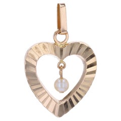 French Modern Cultured Pearl 18 Karat Yellow Gold Heart Shape Pendant