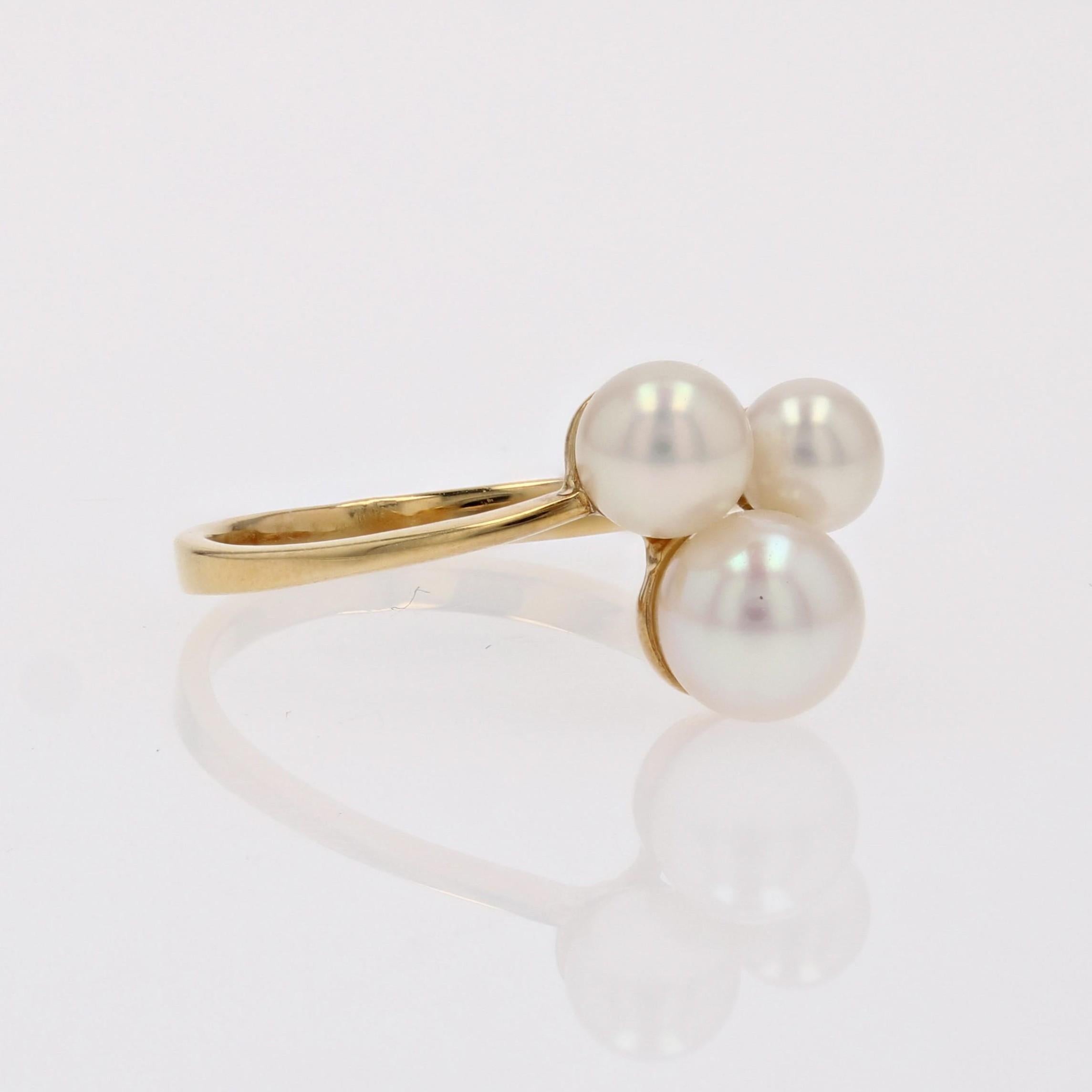 Anello Trio moderno francese con perle coltivate in oro giallo 18 carati In condizioni ottime in vendita a Poitiers, FR