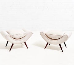 French Modern Curved Splay Leg Stools, 1970