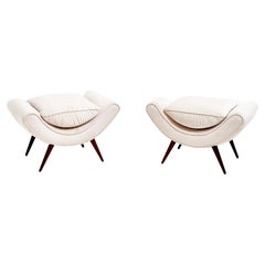 French Modern Curved Splay Leg Stools, 1970