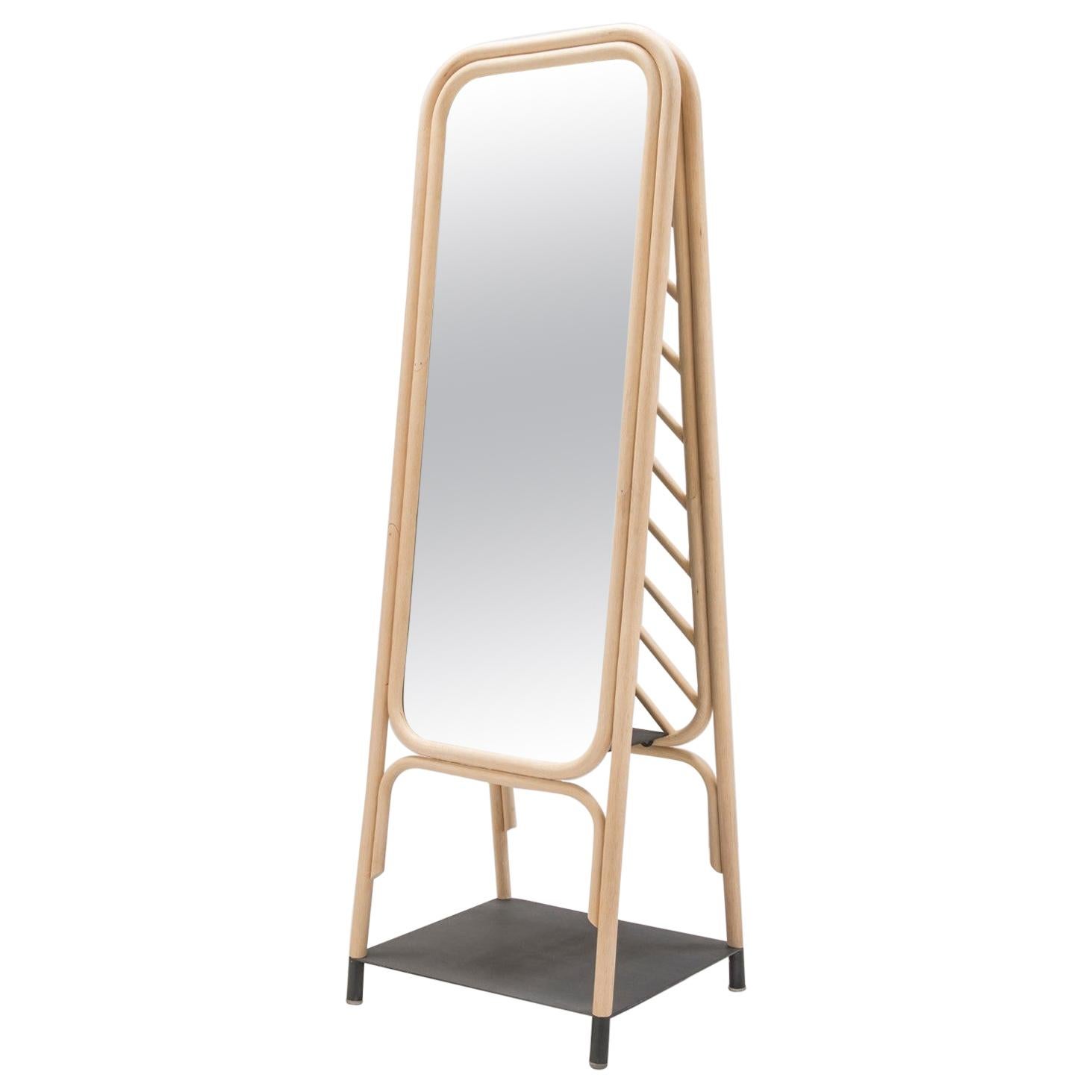 French Modern Design Floor Rattan 'Psyché' Mirror