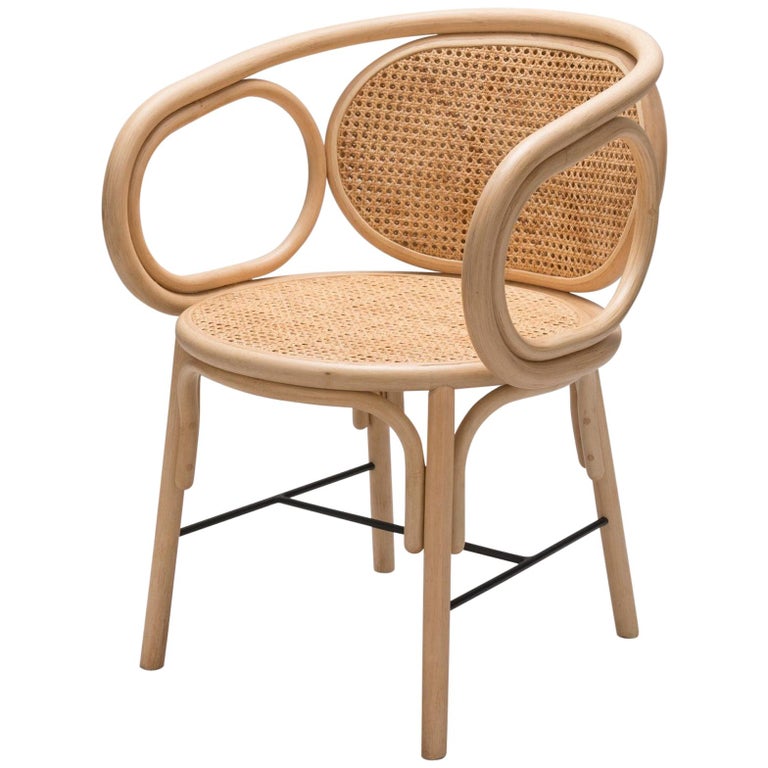 French Modern Design Rattan and Handcrafted Wicker Cane Armchair For Sale