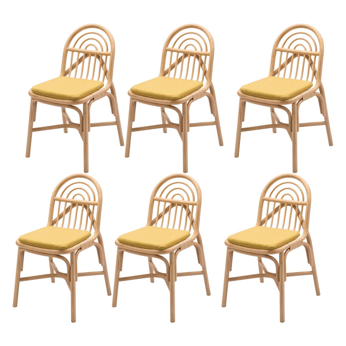French Modern Design Set of Six Rattan Dining Chairs