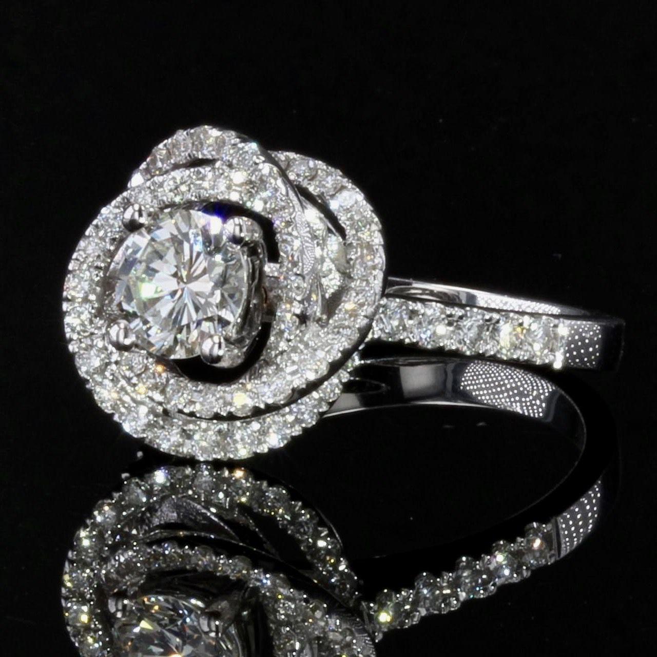 Franzsischer moderner Diamant-Blumenring aus 18 Karat Weigold (Brillantschliff) im Angebot