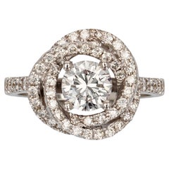 Anello moderno francese con diamante in oro bianco 18 carati a forma di fiore