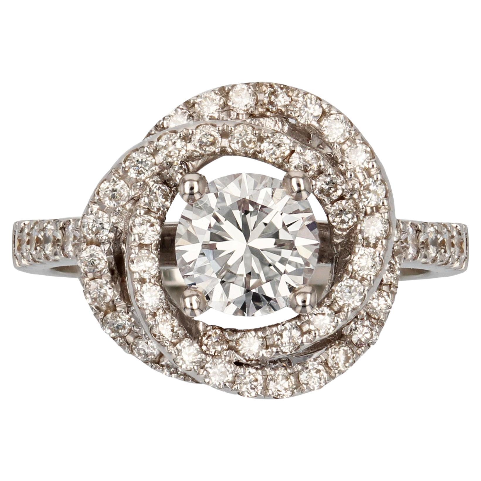 Franzsischer moderner Diamant-Blumenring aus 18 Karat Weigold