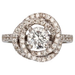 French Modern Diamond 18 Karat White Gold Flower Ring