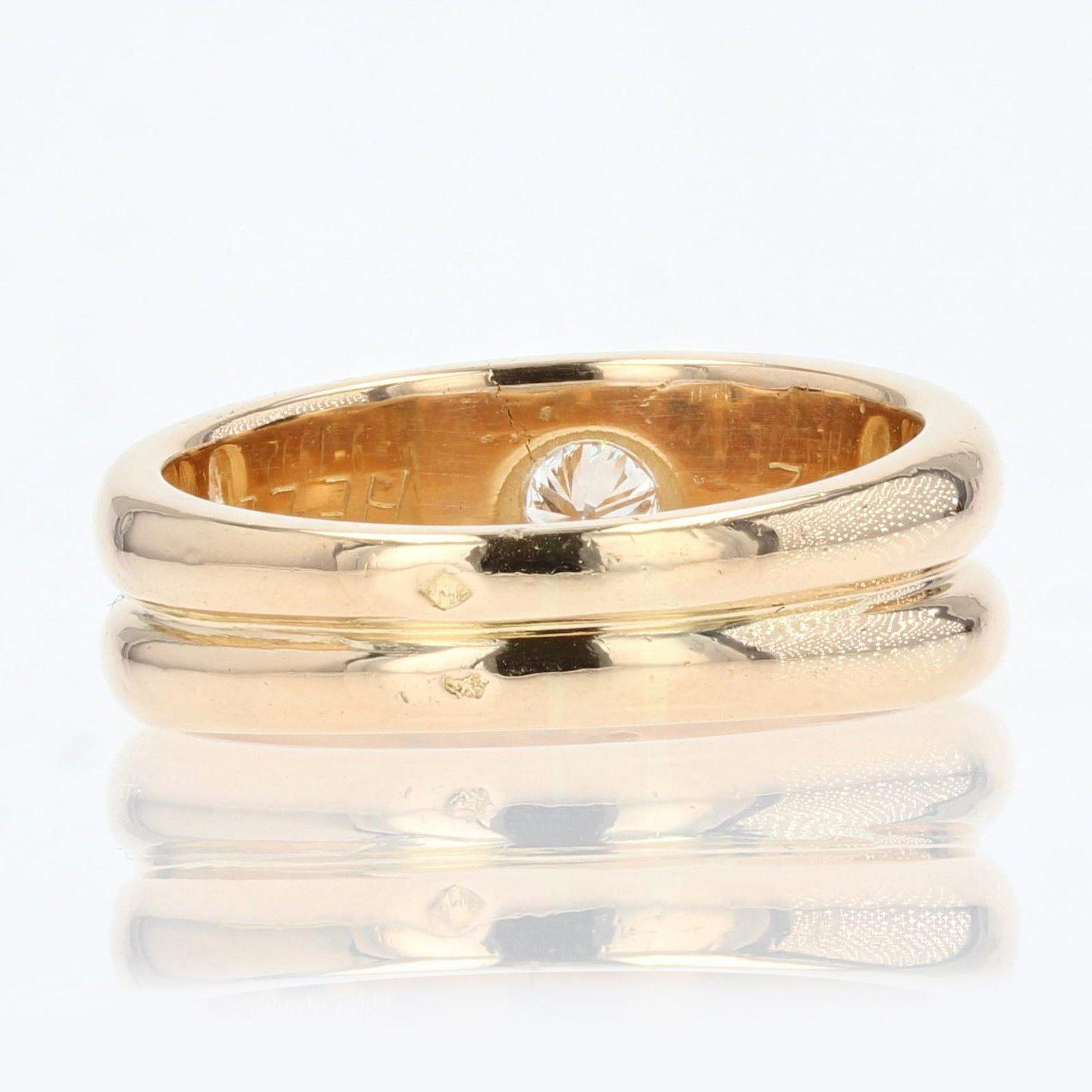 French Modern Diamond 18 Karat Yellow Gold 2 Bangle Ring For Sale 5