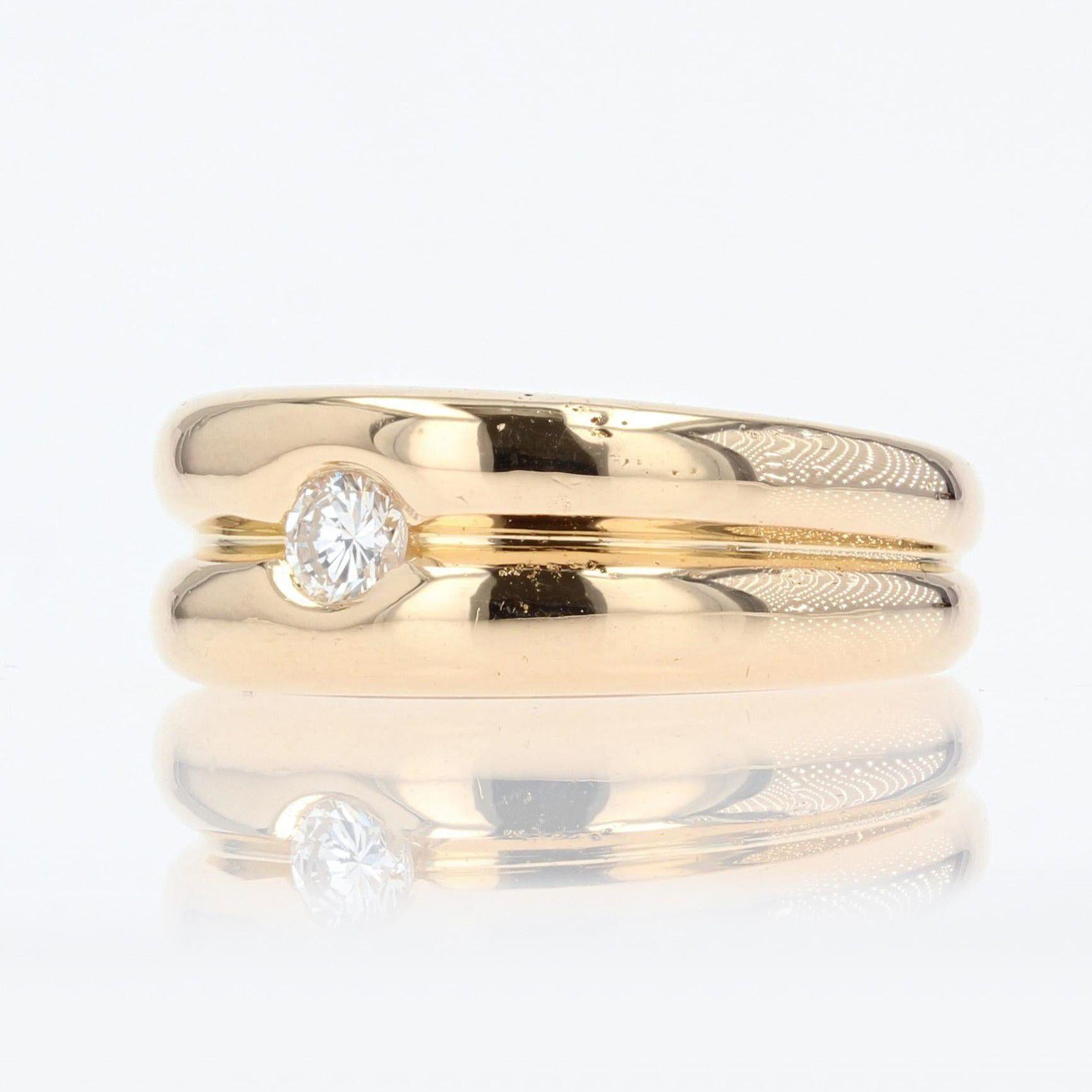 Women's French Modern Diamond 18 Karat Yellow Gold 2 Bangle Ring For Sale