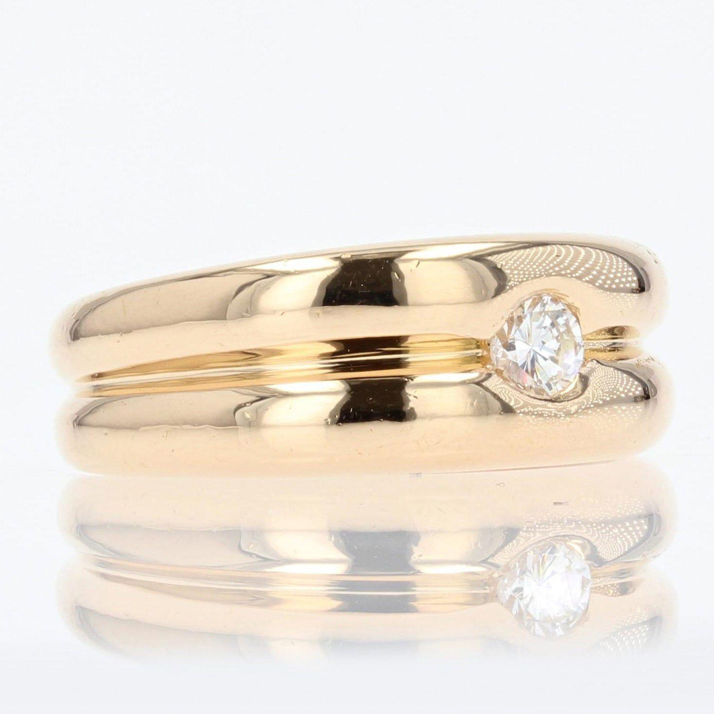 French Modern Diamond 18 Karat Yellow Gold 2 Bangle Ring For Sale 2