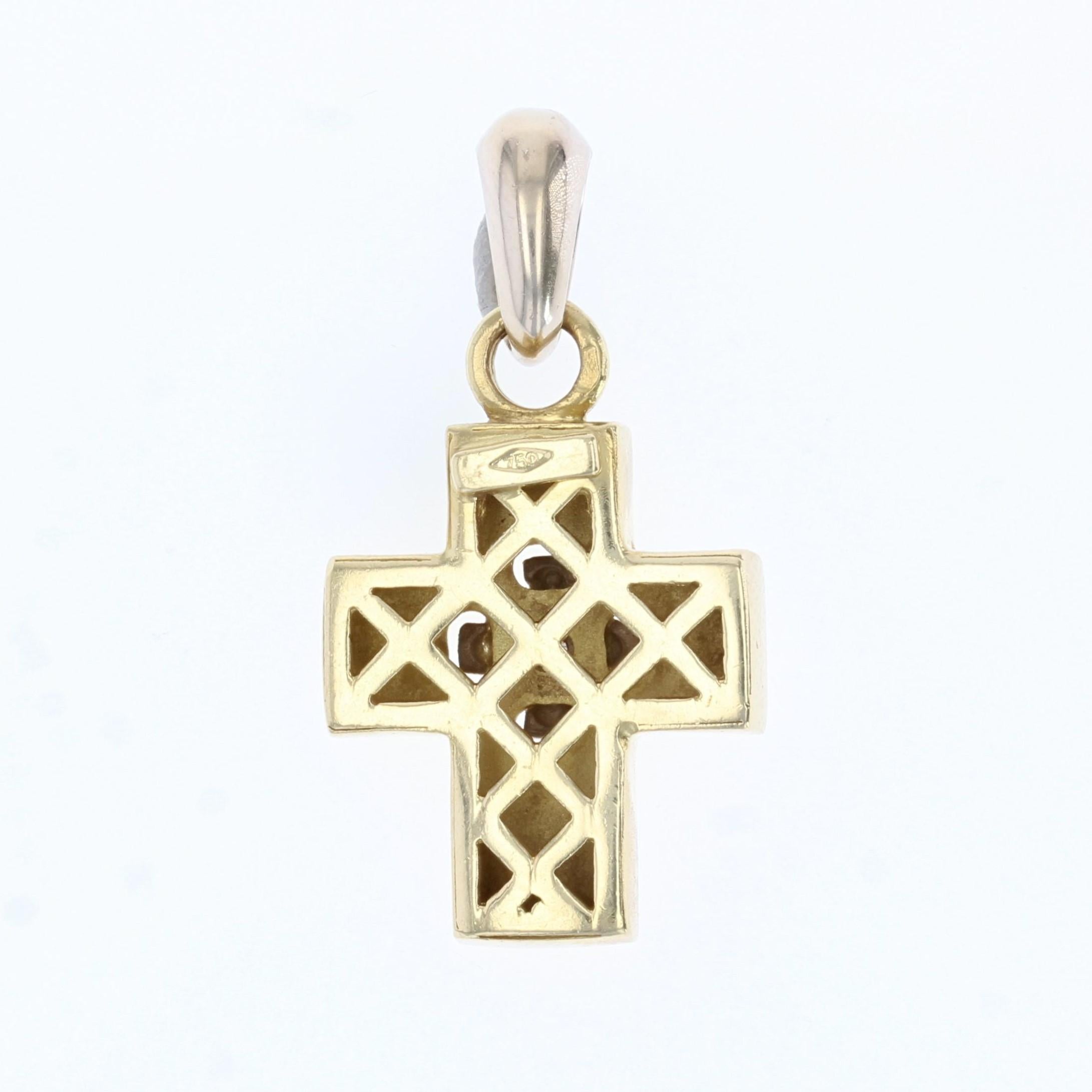 Pendentif croix moderne français en or jaune 18 carats et diamants Bon état - En vente à Poitiers, FR
