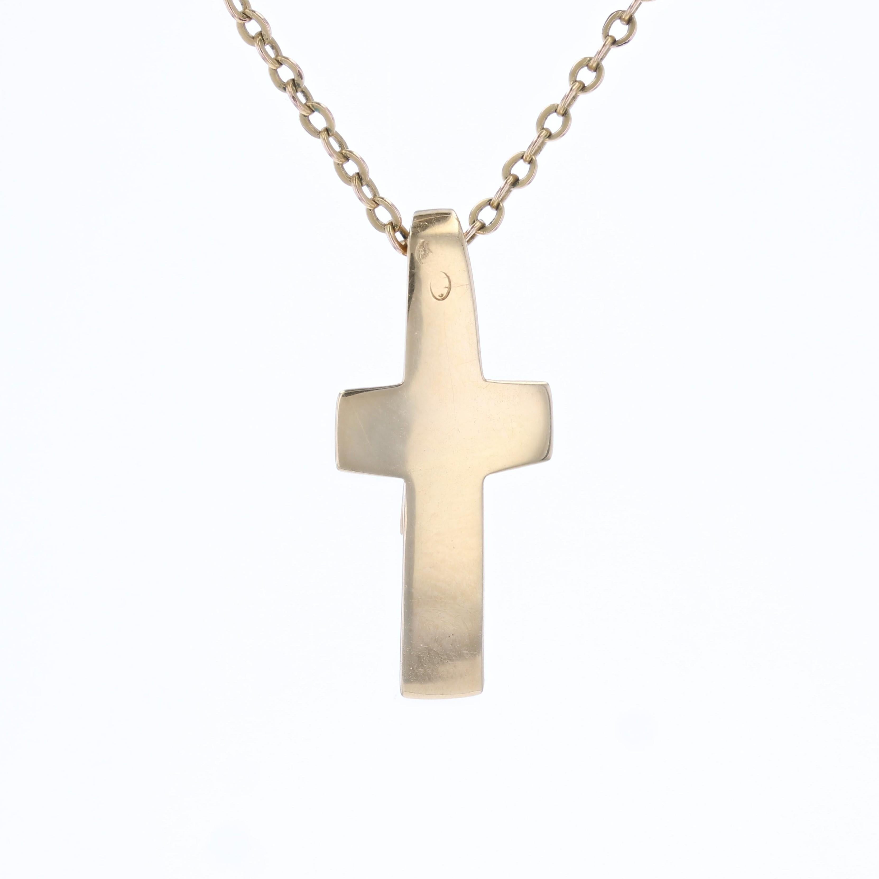 French Modern Diamond 18 Karat Yellow Gold Cross Pendant For Sale 2
