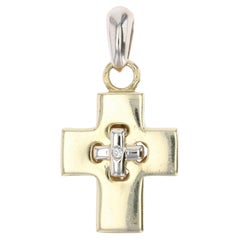 French Modern Diamond 18 Karat Yellow Gold Cross Pendant