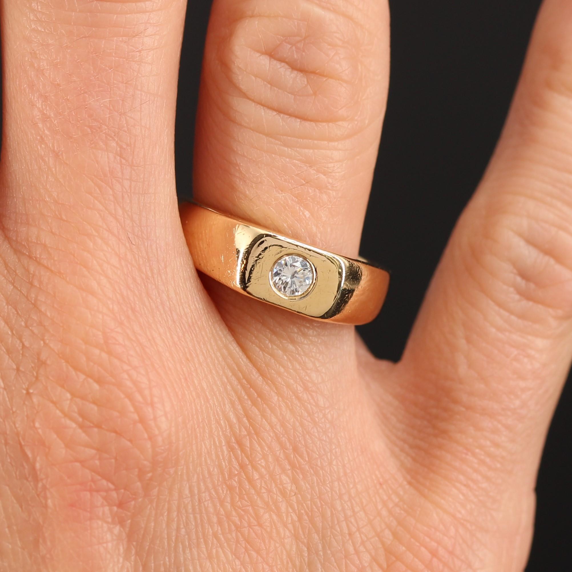 Women's or Men's French Modern Diamond 18 Karat Yellow Gold Signet Ring For Sale